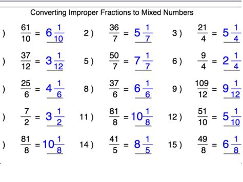 Converting Between Improper Fractions And Mixed Numbers Worksheet