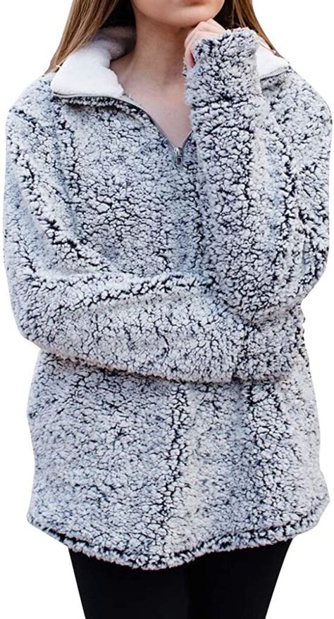 Zesica Womens Autumn Winter Long Sleeve Zipper Sherpa Fleece