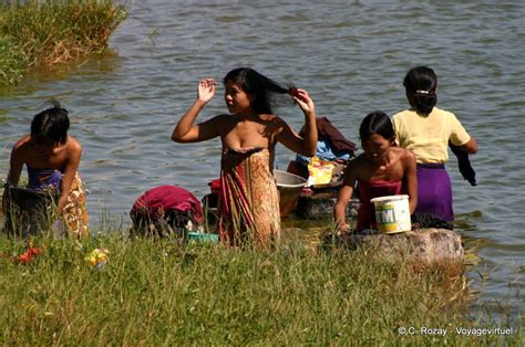 Burmese Women Bathing Pindaya Myanmar Burma