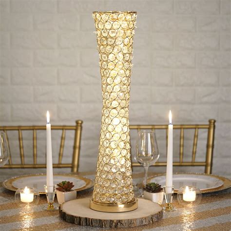 Efavormart Gold 24" Tall Elegant Tall Hurricane Beaded Crystal Vase