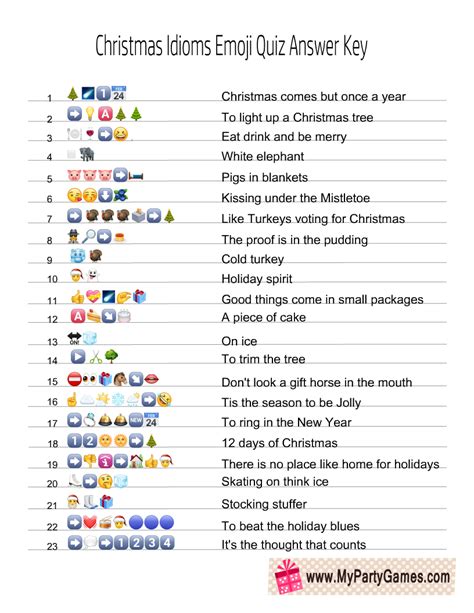 Free Printable Christmas Idioms Emoji Quiz With Answer Key