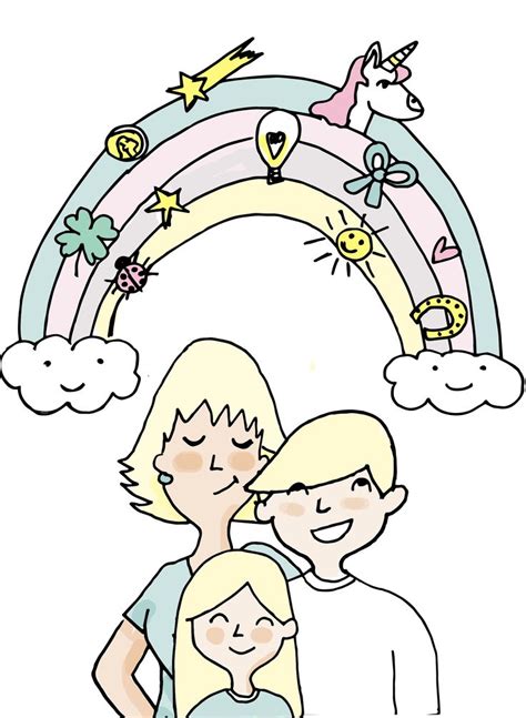 A Drawing Of Two People Standing In Front Of A Rainbow