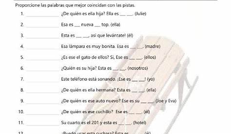 possessive adjectives spanish worksheets answer key