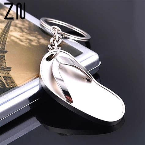 Zn Pcs Flip Flops Keychain Metal Slipper Keyrings For Women Men Car Key Holders Gifts Supplies