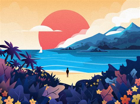 Sunset Beach With Images Beach Illustration Beach Sunset Illustration