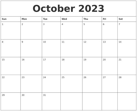 October 2023 Print Out Calendar