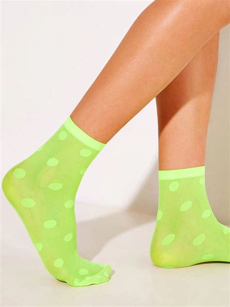 Polka Dot Pattern Neon Ankle Socks 1pair Shein Usa Neon Crew Socks Neon Sock Polka Dot Pattern