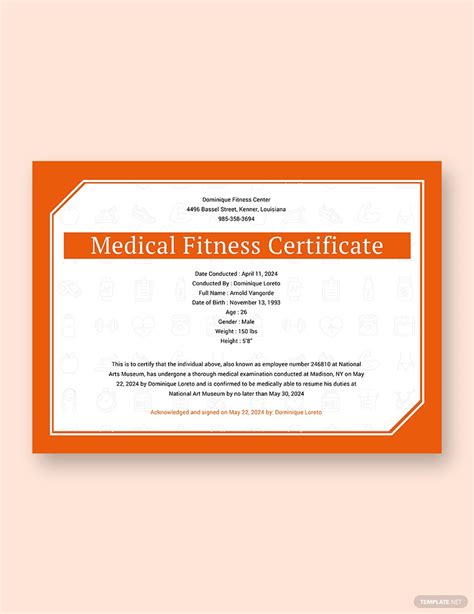 Fitness Certificate Publisher Templates Design Free Download
