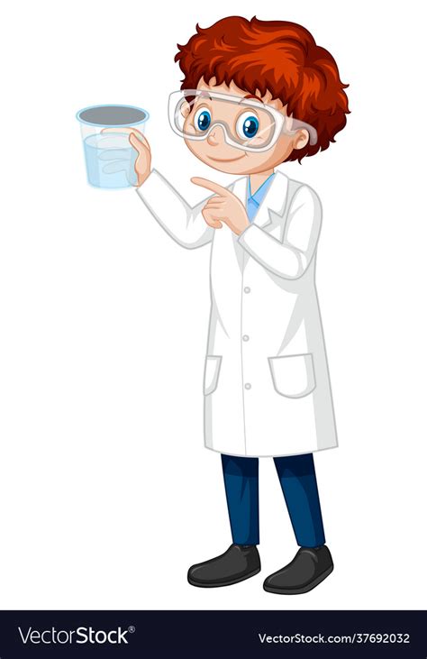 A Boy Cartoon Character Wearing Laboratory Coat Vector Image