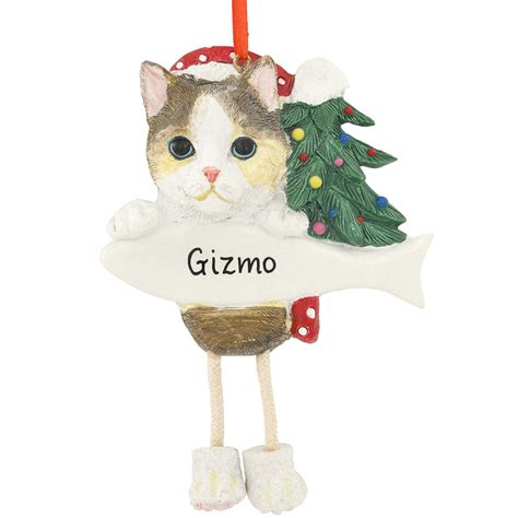 Personalized Calico Cat Ornament With Dangling Legs