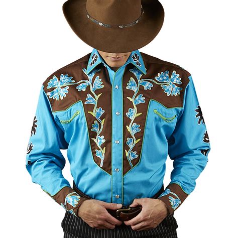 Mens Vintage Western Shirt Collection Rockmount Fancy 2 Tone Blue