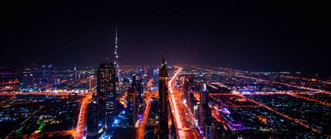 2560x1080 Dubai Cityscape Buildings Lights 8k 2560x1080 Resolution Hd
