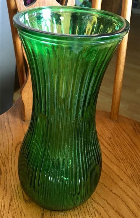 Vase Green Hoosier Glass Ribbed Green Glass Floral Vase Female Etsy Canada