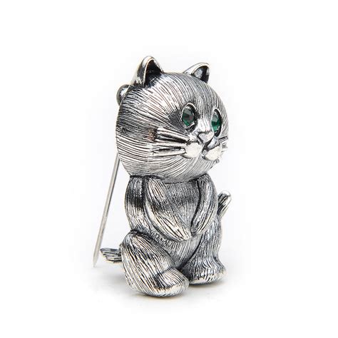 Silver Cat Brooch Vintage Creators