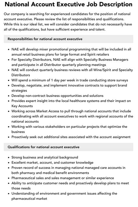 National Account Executive Job Description Velvet Jobs