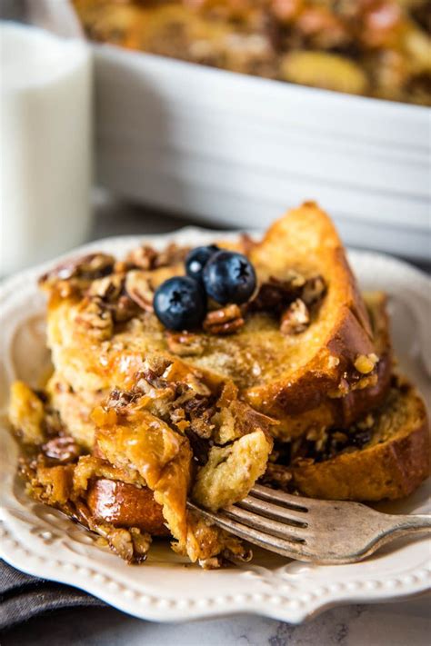 Easy Brioche French Toast Casserole With Cinnamon And Pecans Baked