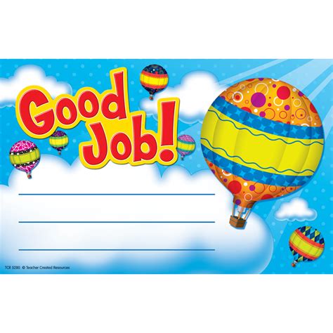 Hot Air Balloons Good Job Awards Tcr5280 Teacher Created Resources