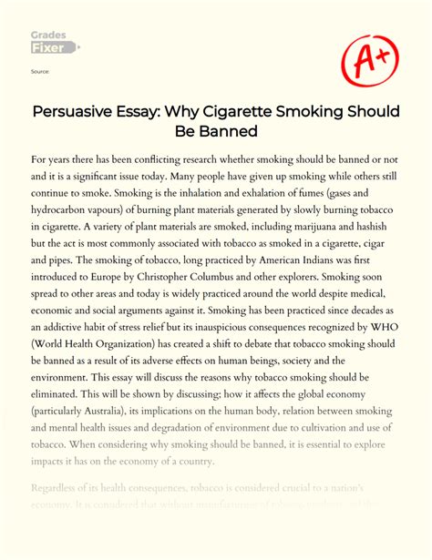 Effect Of Tobacco Why Cigarette Smoking Should Be Banned Essay