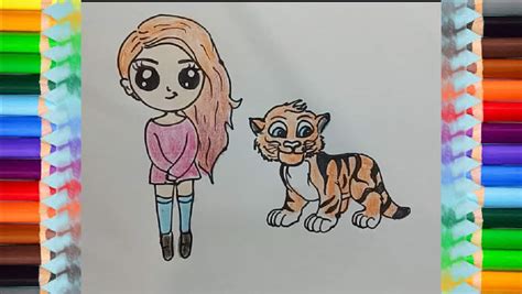 How To Draw Girl With A Tiger Cute And Easy Draw Animals