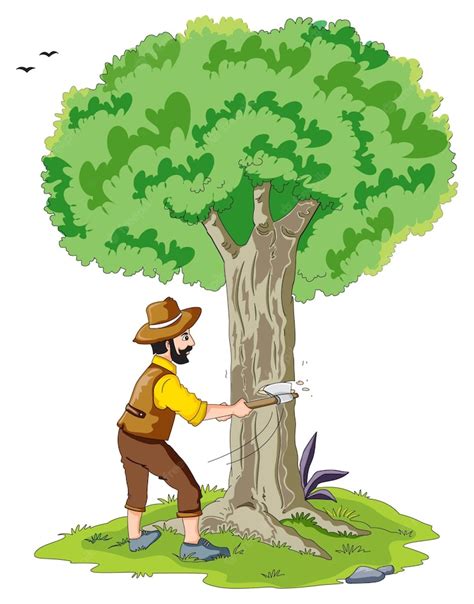 Premium Vector A Man Cutting A Tree With An Axe