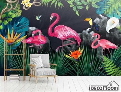 Tropical Rainforest Flamingo Sofa Wallpaper Wall Murals Idcwp Hl 000525