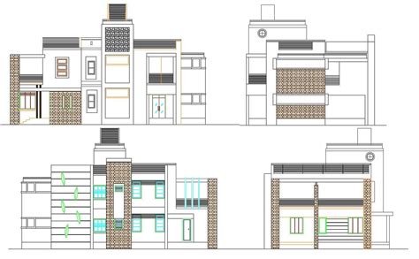 Four Side Elevations And Section Of House Design Dwg Cadbull My Xxx