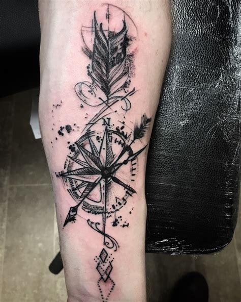 Blackwork Compass And Arrow Tattoo Compass Tattoo Arrow Compass