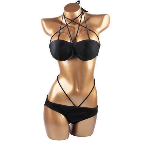 2018 Sexy Women Two Pieces Bikini Set Women Classical Black Swimwear Bandage Push Up Padded