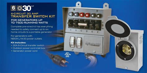 Before going any further, keep in mind that for your genset to function safely and effectively, you will need a transfer switch. Reliance Controls 31406CWK Pro/Tran 6-Circuit 30 Amp ...
