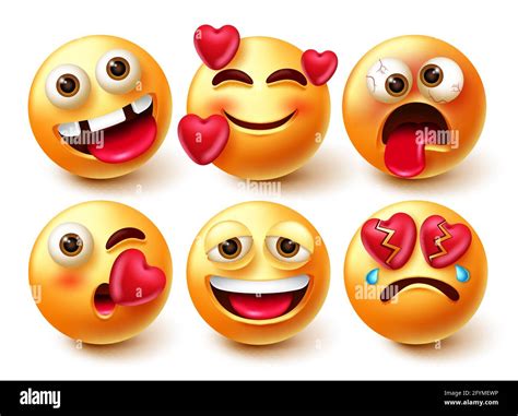 Set Di Caratteri Vettoriali Emoji Smileys Emoticon 3d Smiley Con Espressione Di Icona Del Volto