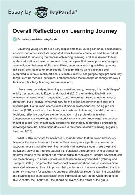 Overall Reflection On Learning Journey 974 Words Essay Example