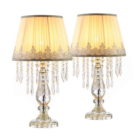 Elegant White Ruched Fabric Crystal Table Lamp Set Of 2