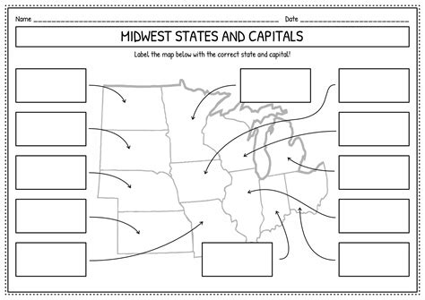 Midwest Region States And Capitals Map