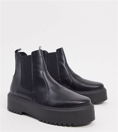 asos design wide fit aberdeen chunky chelsea boots in black modesens