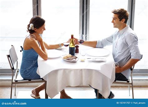 Happy Young Couple On Date In Restaurant Stock Image Image Of Love