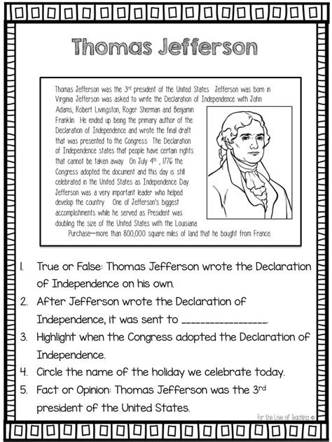 Free Printable Worksheets On Thomas Jefferson