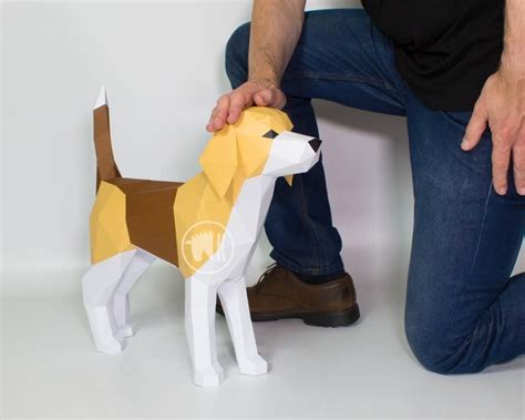 Beagle Papercraft Template Papercraft Dog Diy Beagle Etsy Low Poly