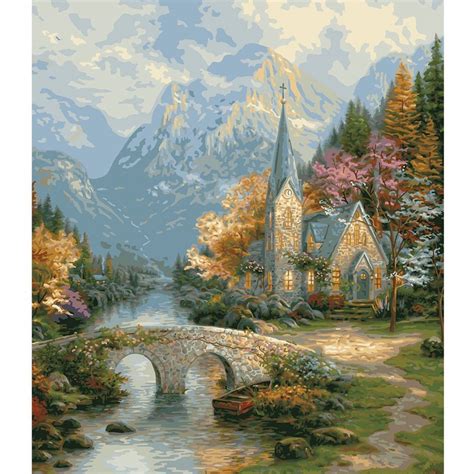 Thomas Kinkade The Mountain Chapel Paint By Number Plaid From
