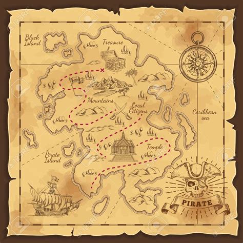 Pirate Treasure Map Hand Drawn Illustration Royalty Free Cliparts Vectors And Stock