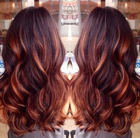 Steps to apply hair lowlights step 1. Dark Brown Hair with Caramel Highlights and Red Lowlights | Hair styles, Cool hair color, Long ...