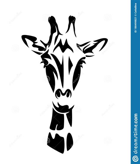 African Giraffe Head Black And White Vector Outline Stock
