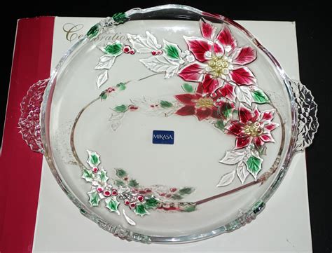 Mikasa Celebrations Poinsettia 15 Christmas Glass Display Platter Contemporary Glass Pottery
