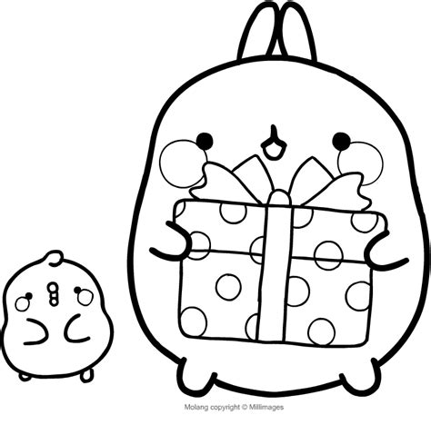 It is not a problem as long as you can download the kawaii coloring pages below for free. Molang and Piu Piu with a gift coloring page