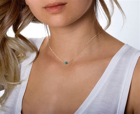 Dainty Turquoise Choker Real Turquoise Necklace Silver Or Etsy