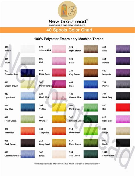 Brother Embroidery Color Chart
