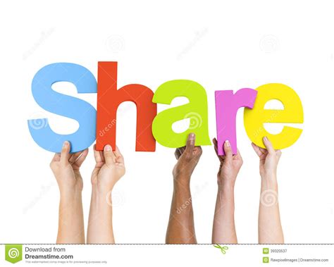 Multiethnic Human Hands Holding Word Share Stock Image - Image of 
