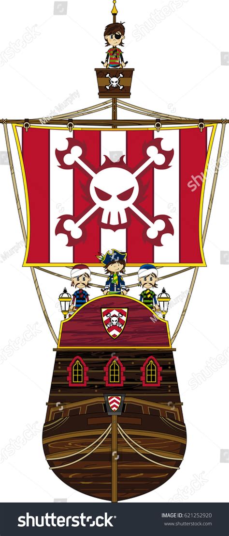 Cartoon Pirates On Pirate Ship Stock Vector Royalty Free 621252920