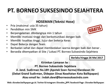 Pemerintah kabupaten manokwari lakukan upaya penyambutan bulan suci ramadhan dan perayaan idul fitri. Lowongan Kerja Kota Balikpapan: Lowongan PT. BORNEO SUKSESINDO SEJAHTERA