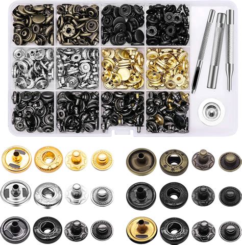120 Sets Snap Fasteners Kit Metal Snap Buttons Press Studs With 4