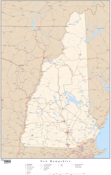 New Hampshire Wall Map With Roads By Map Resources Mapsales